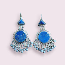 Lapis Lazuli Sterling Silver Kuchi Earrings: Afghan Tribal Jewelry