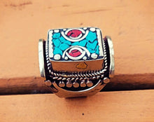 Turquoise & Coral Cocktail ring Ring Turquoise Coral.Tibetan Jewelry..Statement Rings.Turquoise stone rings.Coral Ring.