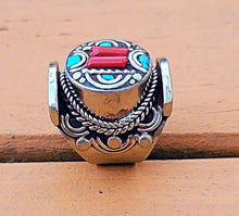FREE Shipping Tibetan Ring. Tibetan Sterling Turquoise Coral rings.Native American.Turquoise Coral rings.Tibetan Jewelry.Retro Fun jewelry.
