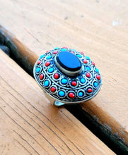 Afghan Turquoise Ring: Vintage Silver Alloy, Tribal Jewelry