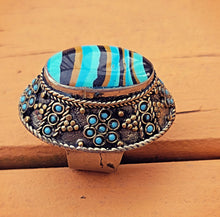 Stone ring- One of a kind stone ring- Turquoise stone ring- Bohemian ring- Statement ring- Cocktail ring- Ethnic Afghan ring