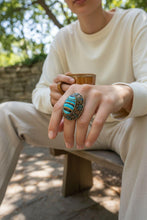 Stone ring- One of a kind stone ring- Turquoise stone ring- Bohemian ring- Statement ring- Cocktail ring- Ethnic Afghan ring