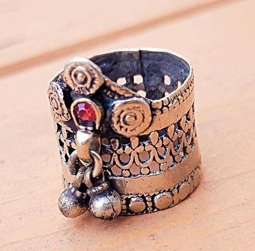 Vintage Kuchi Tribal Ring: Afghan Shahadah Stone Ring, Size 7