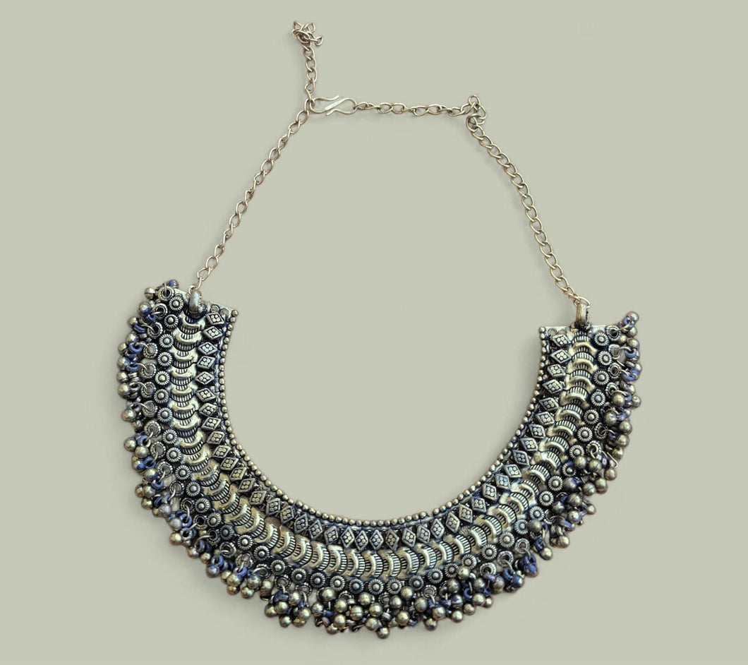 Vintage Afghan Collar Necklace: Kuchi Tribal Jewelry, Silver Nomadic Choker