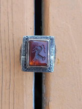 Sheep ring- Signet ring- red stone  ring- Aqeeq stone ring. Tribal Gypsy Ring. Bohemian Jewelry. Animal Rings.Hand carved Rings.