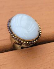 White Onyx Ring: Afghan Tribal German Silver Adjustable Statement