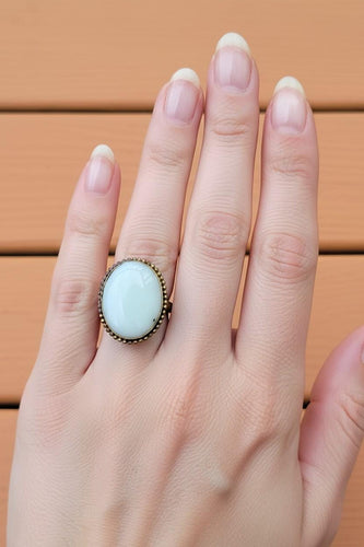 White Onyx Ring: Afghan Tribal German Silver Adjustable Statement