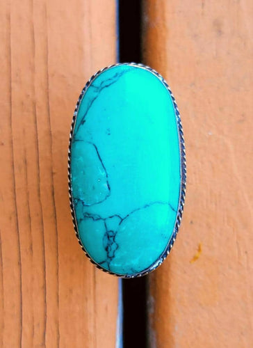 Turquoise Saddle Ring: Vintage Afghan Silver Wirework, Size 9