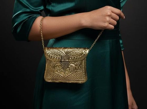 Handcrafted Brass Clutch Bag: Arabian Nights Inspired, Vintage Boho Design