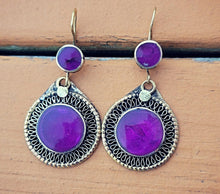 Sterling Silver Purple Stone Dangle Earrings – Handcrafted Ethnic Jhumka