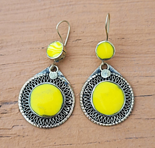 Yellow Onyx Afghan Earrings, Kuchi Jewelry