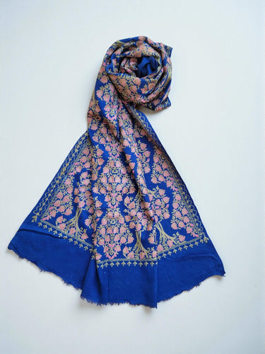 Embroidered Cashmere Shawl – Sky Blue Kalamkar Pashmina Scarf