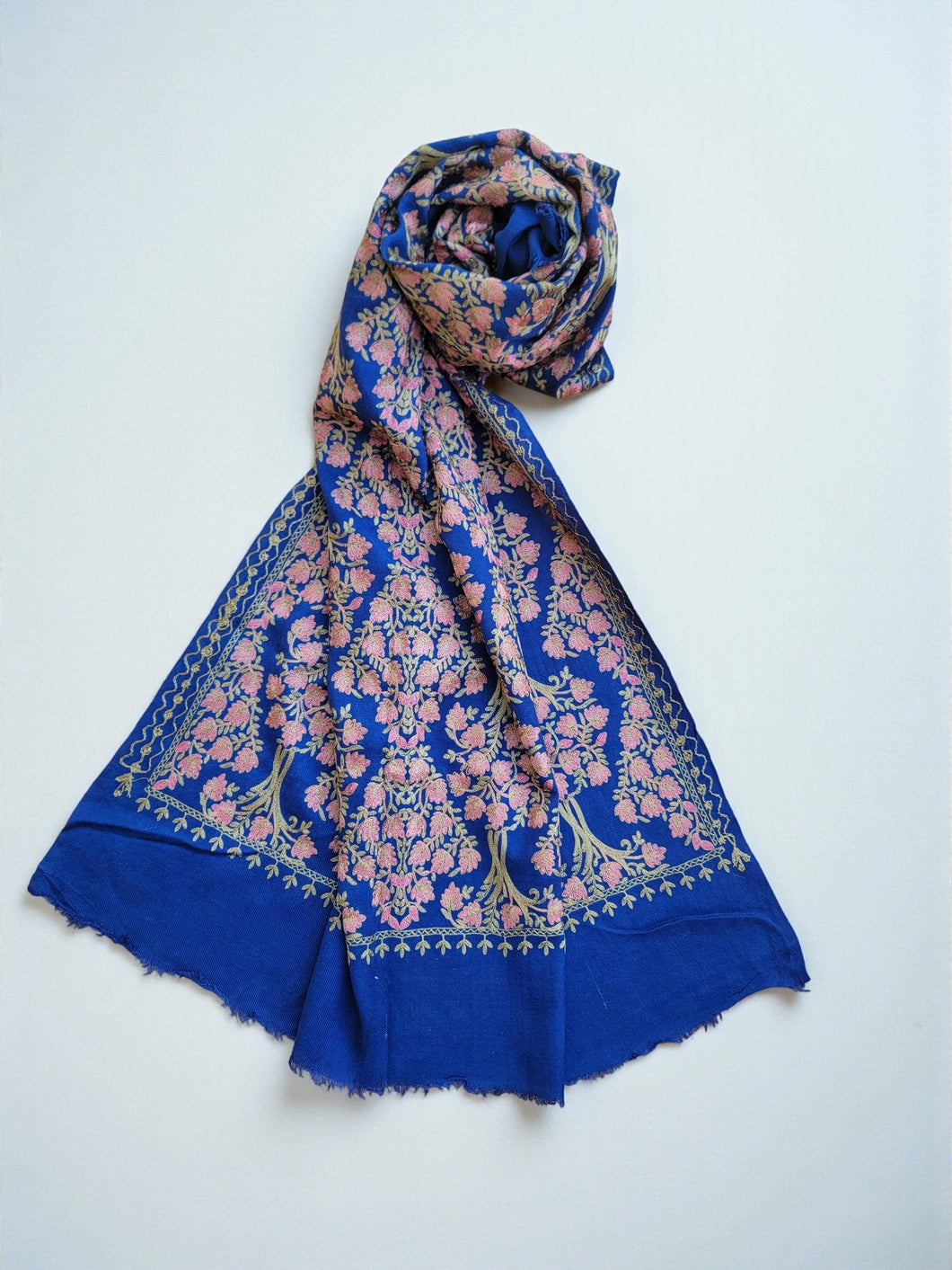 Embroidered Cashmere Shawl – Sky Blue Kalamkar Pashmina Scarf