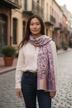 Handwoven Cashmere Scarf – White Jamawar Border, Winter Shawl