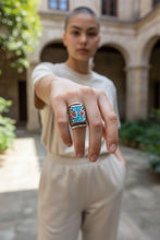 Turquoise & Coral Cocktail ring Ring Turquoise Coral.Tibetan Jewelry..Statement Rings.Turquoise stone rings.Coral Ring.