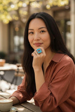 Turquoise Mosaic Ring- Tibetan Turquoise and lapis ring- Stone ring- Saddle ring- Vintage Silver jewelry- Tibetan jewelry