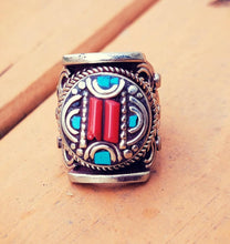 FREE Shipping Tibetan Ring. Tibetan Sterling Turquoise Coral rings.Native American.Turquoise Coral rings.Tibetan Jewelry.Retro Fun jewelry.