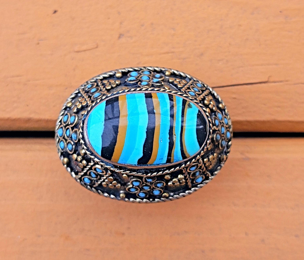 Stone ring- One of a kind stone ring- Turquoise stone ring- Bohemian ring- Statement ring- Cocktail ring- Ethnic Afghan ring