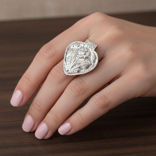 Vintage Kuchi Ring: Afghan Coin Silver Tribal Jewelry, Size 8