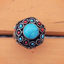 Turquoise  ring- Afghan Silver Ring.  Nomadic Ring. vintage jewelry. Gypsy Ring. Bohemian Ring.Afghani jewelry- Turquoise dome ring