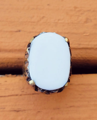 White stone ring- Boho statement ring- Silver ring- Silver jewelry- hippie jewelry- afghan tribal jewelry- Pakistani jewelry