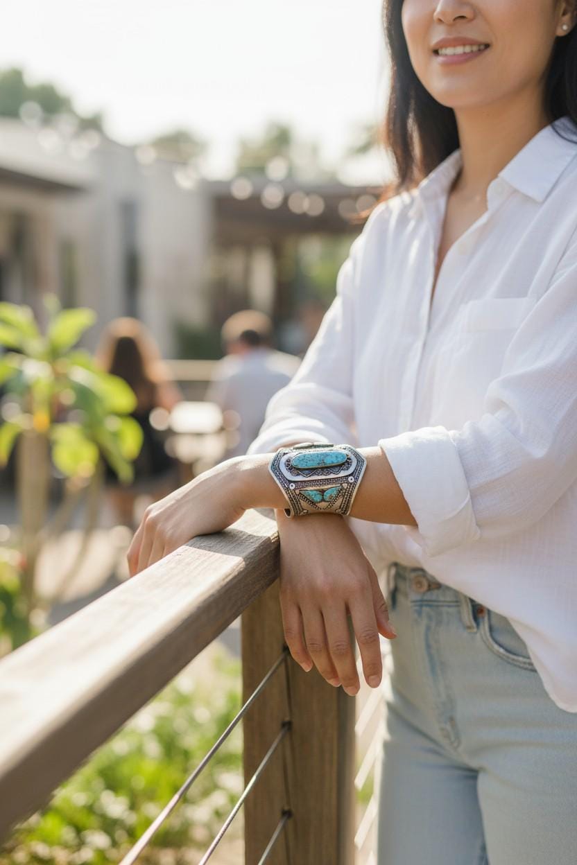 Vintage Afghan Turquoise Cuff Bracelet – Tribal Bohemian Jewelry