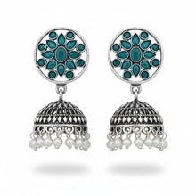 jhumka Earring- Silver indian jewelry- kundan earrings - emerald green stone