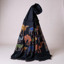 Camel Print Cashmere Scarf-  Nepal Handmade Pashmina Shawl- Black Wrap- Pure Soft Animal Prints