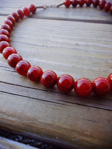 Afghan Red Glass Beaded Necklace: Sterling Silver Clasp, 15 inch