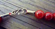 Afghan Red Glass Beaded Necklace: Sterling Silver Clasp, 15 inch