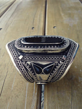 Black Aqeeq Stone Silver Cuff Bracelet - Hand Carved Afghan Jewelry
