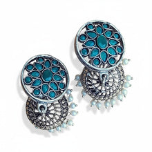 jhumka Earring- Silver indian jewelry- kundan earrings - emerald green stone