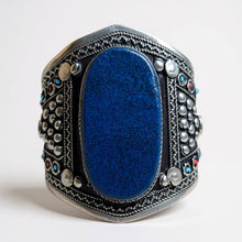 Lapis Bracelet Turquoise | Tribal Cuff Silver | Afghan Blue Stone Bangle | Ethnic Jewelry