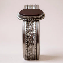 Carnelian Cuff | Afghan Tribal Silver Jewelry | Maroon stone bracelet