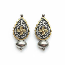 Jhumka earrings-Large silver Indian Earrings: Gold Tone Engraved Boho Jewelry