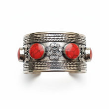 Red coral Cuff Bracelet: Tribal Kuchi Jewelry with silver & Onyx