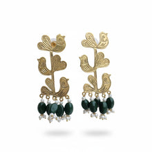 Handmade Jhumka earring- Pakistani Bird Earrings- Gold earrings- Green stone earring-