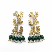 Handmade Jhumka earring- Pakistani Bird Earrings- Gold earrings- Green stone earring-