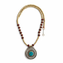 Turquoise & Onyx Stone Necklace- boho necklace- Half moon necklace- Crescent necklace