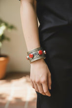 Red coral Cuff Bracelet: Tribal Kuchi Jewelry with silver & Onyx