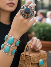 Turquoise jewelry- boho bracelet-  cuff bracelet- Tribal afghan jewelry-Vintage jewelry-Ethnic tribe jewelry- Turquoise stone- Stone jewelry