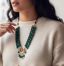 Crescent Necklace: Layered necklace- Beaded jewelry-long green Jade necklace