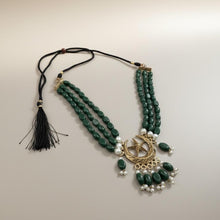 Crescent Necklace: Layered necklace- Beaded jewelry-long green Jade necklace