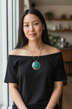 Handcrafted turquoise pendant- Engraved green malachite pendant necklace- signet pendant