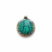 Handcrafted turquoise pendant- Engraved green malachite pendant necklace- signet pendant