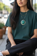 Handcrafted turquoise pendant- Engraved green malachite pendant necklace- signet pendant