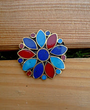 Bohemian Flower Ring: Turquoise Coral Stone, Afghan Kuchi Ring, Size 9