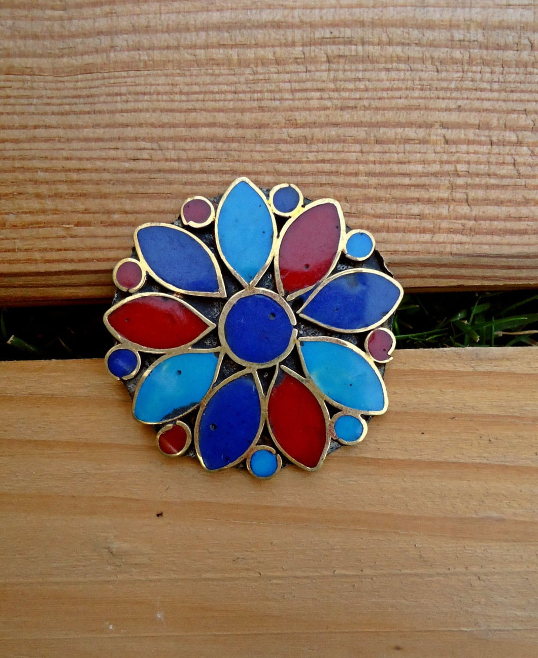 Bohemian Flower Ring: Turquoise Coral Stone, Afghan Kuchi Ring, Size 9