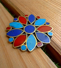 Bohemian Flower Ring: Turquoise Coral Stone, Afghan Kuchi Ring, Size 9
