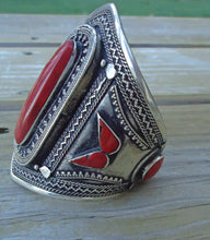 Cuff bracelet-  Kuchi Tribal Coral Stone Cuff Bracelet,Turkmen Afghan Ethnic Jewelry,Metal Work,Antique,German Silver- Turquoise